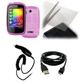 EMPIRE HTC Explorer Hot Pink Poly Skin Case Cover + Universal Screen Protector + Car Charger (CLA) + USB Data Cable [EMPIRE Packaging]: Cell Phones & Accessories