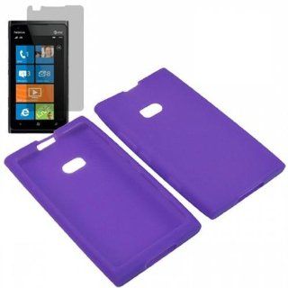 AM Soft Sleeve Silicone Gel Cover Skin Case for AT&T Nokia Lumia 900 + Fitted LCD Purple Cell Phones & Accessories
