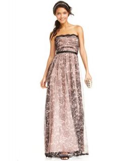 Adrianna Papell Dress, Strapless Ruched Lace Print Gown   Dresses   Women