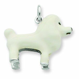 Sterling Silver White Enamel Poodle Pendant: Jewelry