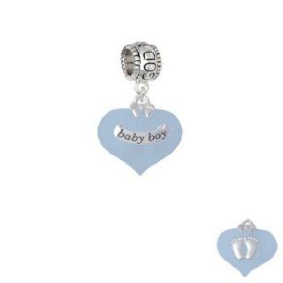 Baby Boy Blue Heart with Baby Feet Godmother Charm Dangle Bead: Jewelry