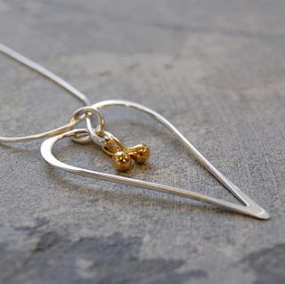 silver heart golden drop necklace by otis jaxon silver and gold jewellery