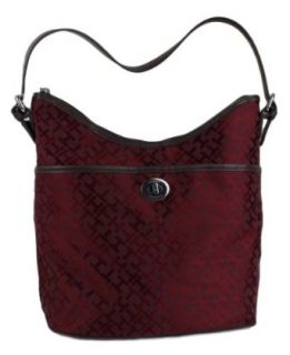 Tommy Hilfiger Signature Bucket Bag   Burgundy: Shoulder Handbags: Clothing