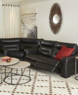 Judson Leather Reclining Sectional Sofa, 3 Piece Power Recliner (Sofa, Wedge & Loveseat) 144W x 126D x 39H   Furniture
