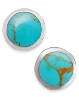 Fossil Earrings, Silver Tone Turquoise Round Stud Earrings   Fashion Jewelry   Jewelry & Watches