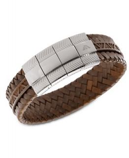 Emporio Armani Mens Bracelet, Braided Brown Leather Bracelet EGS1535040   Fashion Jewelry   Jewelry & Watches