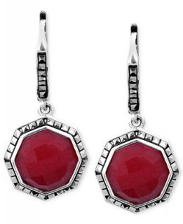 Judith Jack Sterling Silver Ruby Jade (4 9/10 ct. t.w.) and Marcasite (1 3/5 ct. t.w.) Drop Earrings   Fashion Jewelry   Jewelry & Watches