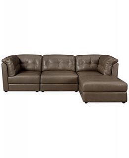Fabian Leather Modular Sectional Sofa, 3 Piece (Square Corner, Armless Chair, and Chaise) 111W x 68D x 35H: RAF   Furniture