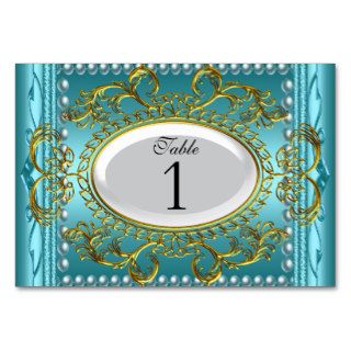 Table Number Cards Royal Teal Blue White Gold Table Card