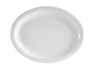 CAC China NCN 13 Clinton Narrow Rim 11 1/2 Inch by 9 1/8 Inch Super White Porcelain Oval Platter, Box of 12: Fish Plates: Kitchen & Dining
