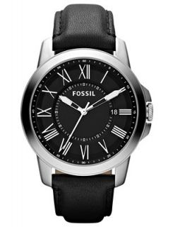 Fossil Mens Grant Black Leather Strap Watch 44mm FS4745   Watches   Jewelry & Watches