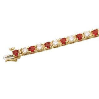 14Kt Yellow Gold Flaming Ruby and Icy Diamond Tennis Bracelet Jewelry