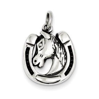 Sterling Silver Antiqued Horseshoe And Horse Head, Best Quality Free Gift Box Satisfaction Guaranteed Pendant Necklaces Jewelry
