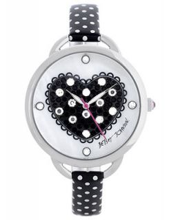 Betsey Johnson Watch, Womens White Polka Dot Black Leather Strap 39mm BJ00067 22   Watches   Jewelry & Watches