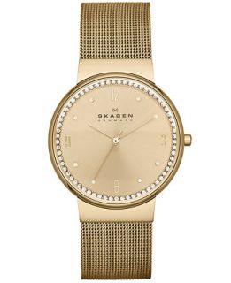 Skagen Denmark Womens Gold Tone Stainless Steel Mesh Bracelet Watch 34mm SKW2129   Watches   Jewelry & Watches