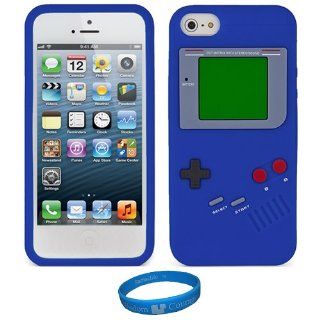 Magic Royal Blue Gameboy Retro Design Premium Silicone Skin Cover for Apple iPhone 5 NEWEST MODEL + SumacLife TM Wisdom Courage Wristband: Cell Phones & Accessories