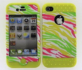 3 IN 1 HYBRID SILICONE COVER FOR APPLE IPHONE 4 4S HARD CASE SOFT YELLOW RUBBER SKIN ZEBRA YE TE194 KOOL KASE ROCKER CELL PHONE ACCESSORY EXCLUSIVE BY MANDMWIRELESS: Cell Phones & Accessories