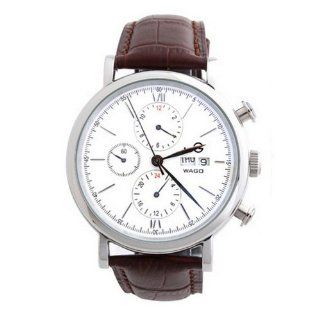 Yesurprise Men Business Fashion See Through Hollow Leather Band Calendar White Face Mechanical Hand Wind Watch Brown: Watches