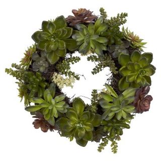 Nearly Natural Wreath Succulent   Green (20)