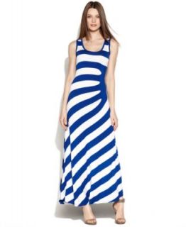 Calvin Klein Strapless Striped High Low Maxi Dress   Dresses   Women