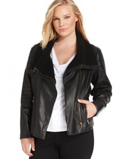 Calvin Klein Plus Size Faux Leather Moto Jacket   Jackets & Blazers   Plus Sizes