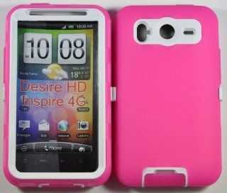Hard Plastic Snap on Cover Fits HTC Inspire 4G Desire HD Armor Hot Pink White Hybrid Case (Outside Hot Pink Soft Silicone Skin, Inside White Front and Back Hard Case) AT&T: Cell Phones & Accessories
