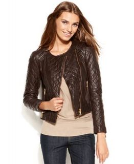 MICHAEL Michael Kors Long Sleeve Quilted Leather Moto Jacket   Women