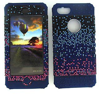 3 IN 1 HYBRID SILICONE BLING COVER FOR APPLE IPHONE 5 HARD CASE SOFT DARK BLUE RUBBER SKIN BLACK BLUE PINK DB FD173 KOOL KASE ROCKER CELL PHONE ACCESSORY EXCLUSIVE BY MANDMWIRELESS: Cell Phones & Accessories