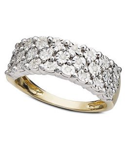Diamond Ring, 14k Gold and Sterling Silver Diamond Three Row (1/8 ct. t.w.)   Rings   Jewelry & Watches