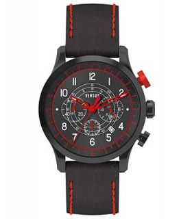 Versus by Versace Watch, Unisex Chronograph Soho Black Calfskin Leather Strap 44mm 3C7340 0000   Watches   Jewelry & Watches