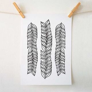 black and white leaves art print by sweet oxen