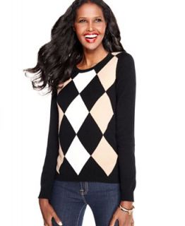 Charter Club Sweater, Long Sleeve Argyle Cashmere Crew Neck   Sweaters   Women