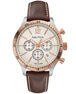 Nautica Watch, Mens Chronograph Brown Leather Strap N18522G   Watches   Jewelry & Watches