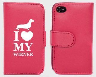 Pink Apple iPhone 5 5S 5LP158 Leather Wallet Case Cover I Love My Wiener Dachshund: Cell Phones & Accessories