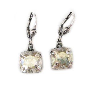 Catherine Popesco Earrings   Sterling Silver Plated Crystal Square Earrings, Shade 6581: Jewelry