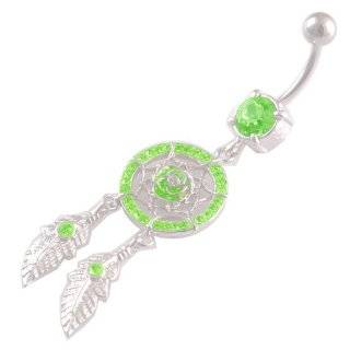  14 Gauge 1.6mm 3/8 10mm Rose Dreamcatcher peridot Crystal Ferido belly ring navel button dangling ASRS: Jewelry