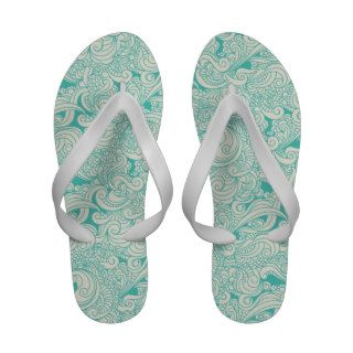 Blue White Swirl Scroll Tattoo Flip Flops