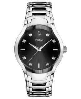Bulova Mens Diamond Accent Stainless Steel Bracelet Watch 39mm 96D117   Watches   Jewelry & Watches