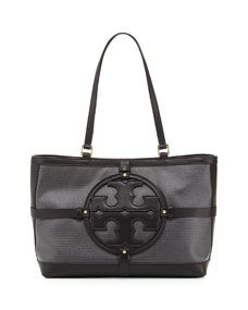 Tory Burch Holly East West Canvas/Leather Tote Bag, Black