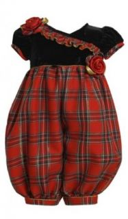 Red Black Crossover Velvet and Metallic Plaid Romper RD1HB Bonnie Jean Baby Infant Special Occasion Flower Girl Holiday BNJ Social Dress, Red: Clothing