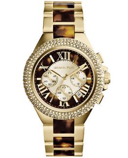 Michael Kors Womens Chronograph Camille Tortoise and Gold Tone Stainless Steel Bracelet Watch 43mm MK5901   Watches   Jewelry & Watches