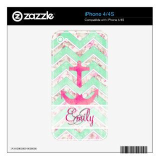 Monogram Pink Nautical Anchor Teal Floral Chevron Skin For The iPhone 4