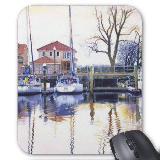 "Winter Harbor" Boats Watercolor Mouse Mats