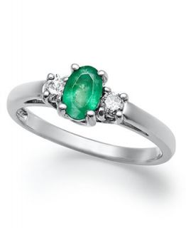 14k White Gold Ring, Emerald (3/8 ct. t.w.) and Diamond (1/8 ct. t.w) 3 Stone Ring   Rings   Jewelry & Watches
