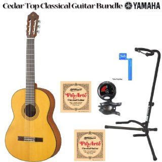 Yamaha CG122MS Matte Finish Spruce Top Classical Guitar in Natural with Fender String Winder, Guitar Strings, Snark Guitar Tuner, On Stage Guitar Stand Musical Instruments