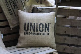 handmade recycled coffee bean sack cushion by the comfi cottage