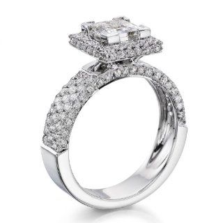Certified, Princess Cut, Solitaire Diamond Ring in 14K Gold / White (2 ct, J Color, SI2 Clarity): Natural Diamond: Jewelry