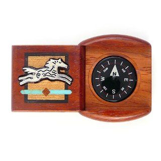 Handcrafted Wood Pocket Compass with Sliding Lid   Spirit Horse : Sport Compasses : Sports & Outdoors