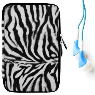 (Black White Zebra) VG Animal Print Carrying Case with Faux Fur Exterior for Kobo Touch 6" Pearl high contrast E Ink display e Reader + Blue Hifi Noise Reducing Premium Headphones with 3.5mm Jack Electronics