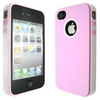 Pink White 2 Piece Hybrid TPU Hard Case Cover for iPhone 4 G 4S Screen Protector Cell Phones & Accessories